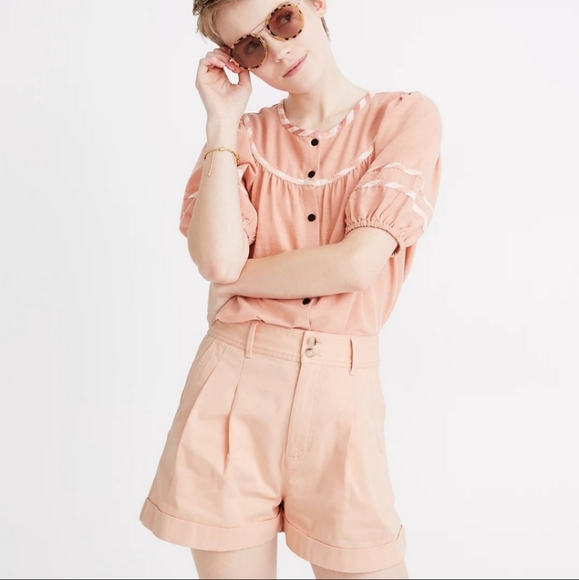 Muted Pink Madewell Pleated Shorts Sz 6 - Picture 2 of 8